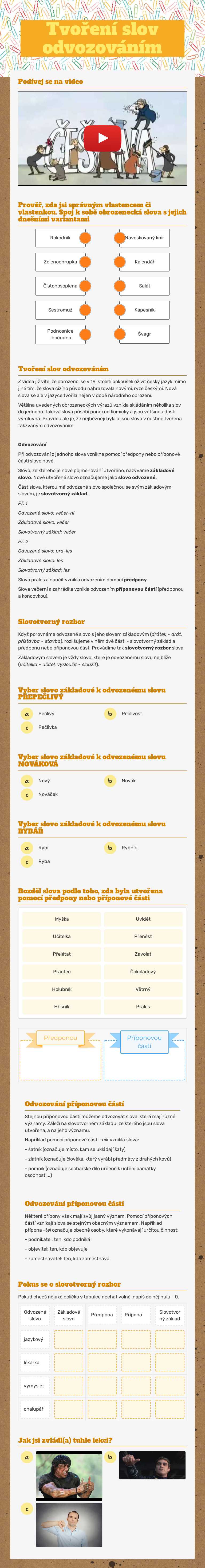 Tvoření slov odvozováním worksheet preview image