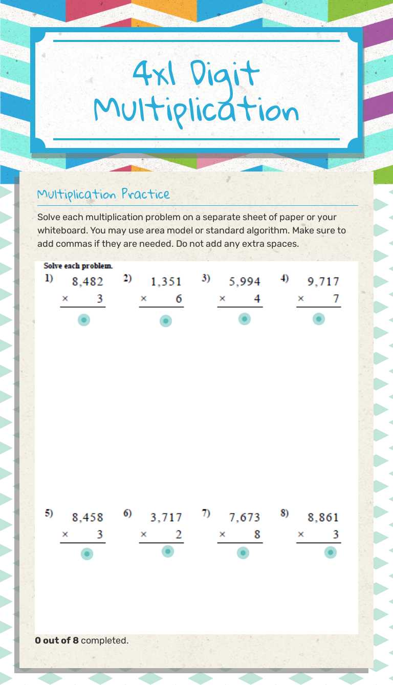 4x1 Digit 
Multiplication worksheet preview image