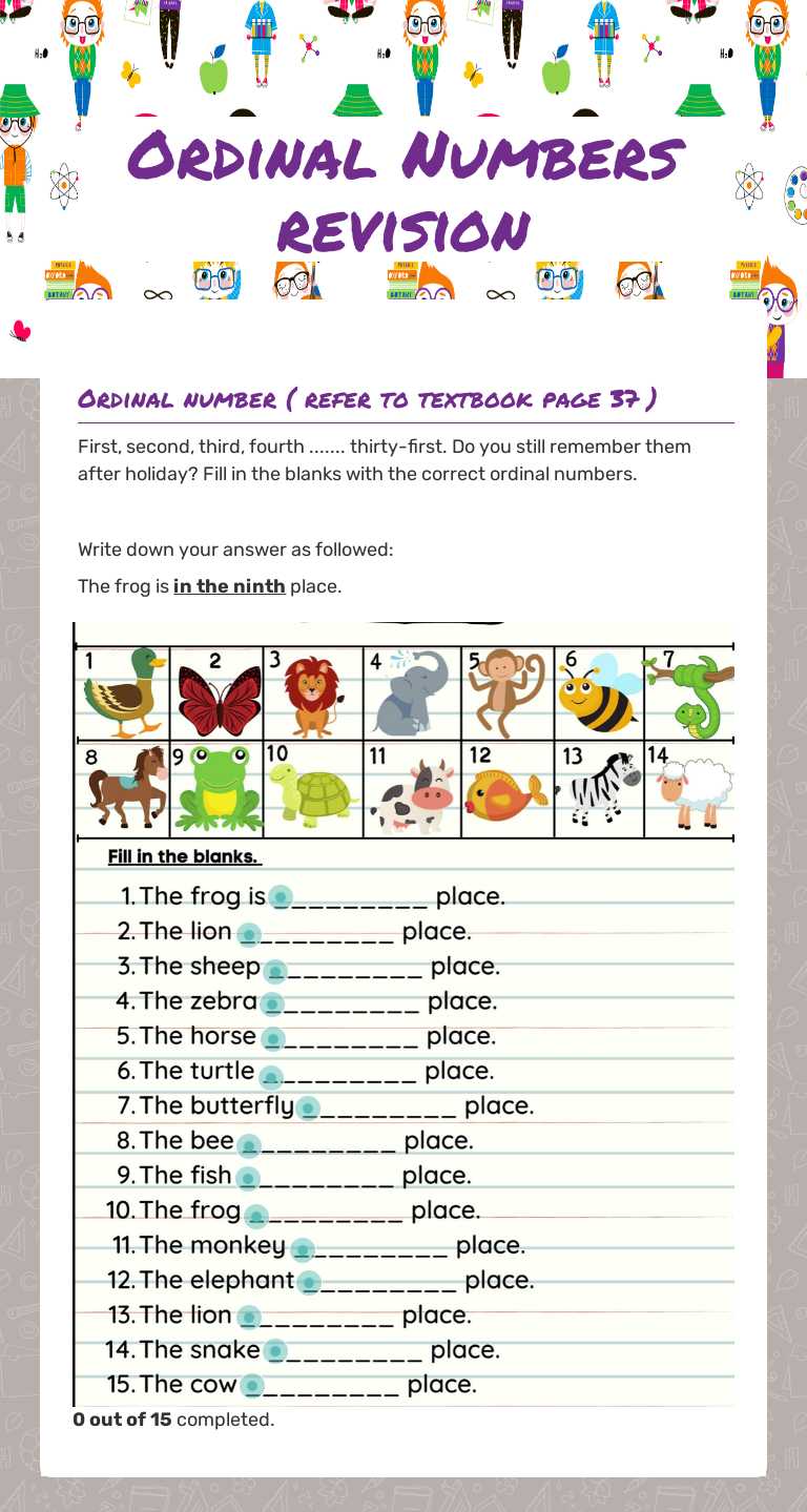 Ordinal Numbers revision worksheet preview image