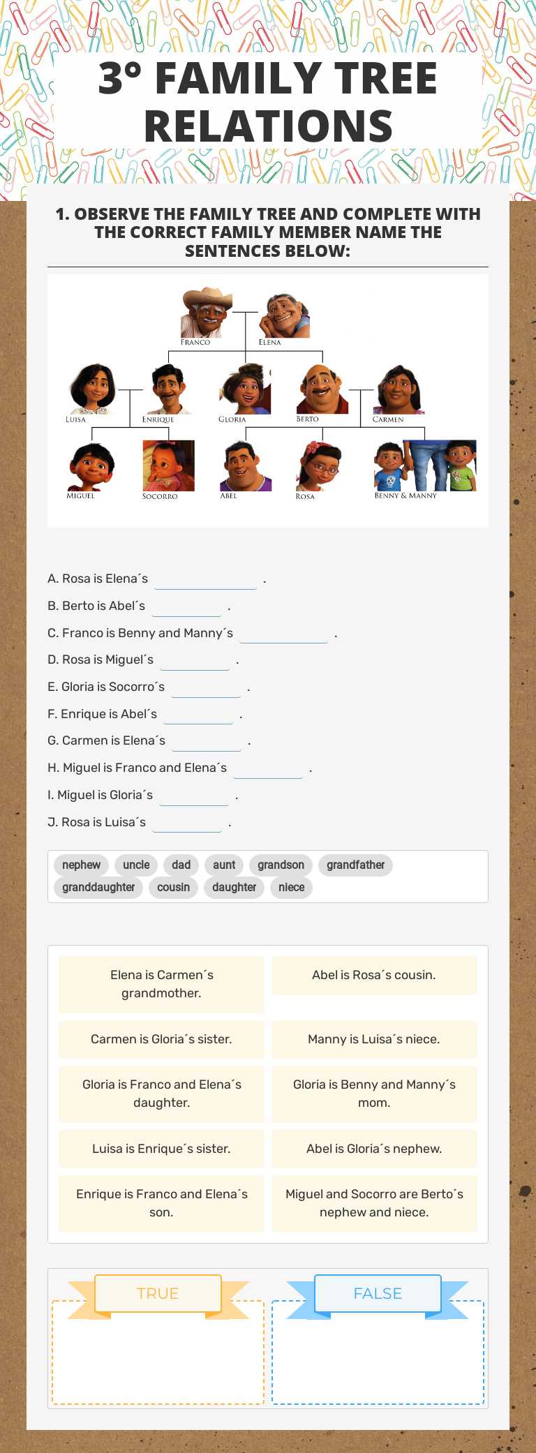 3° FAMILY TREE RELATIONS worksheet preview image