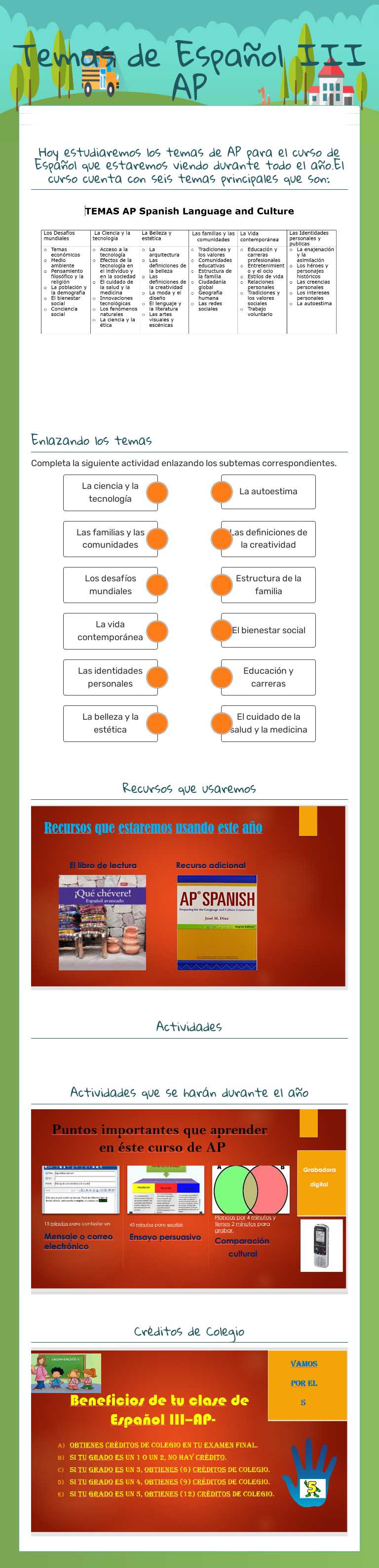 Temas de Español III  AP worksheet preview image