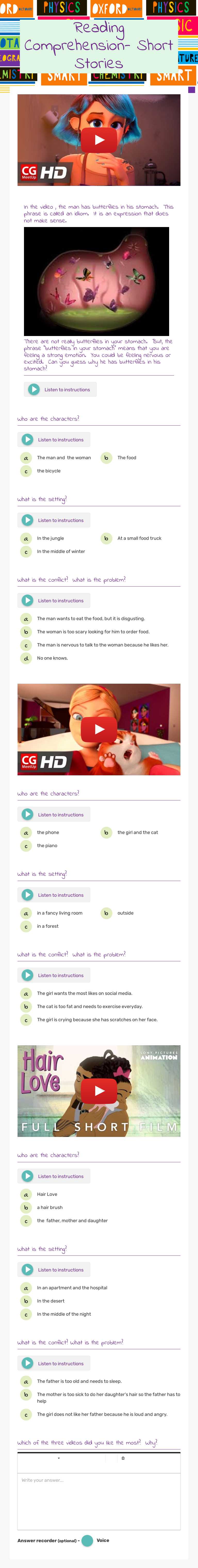 Reading Comprehension- Short Stories worksheet preview image
