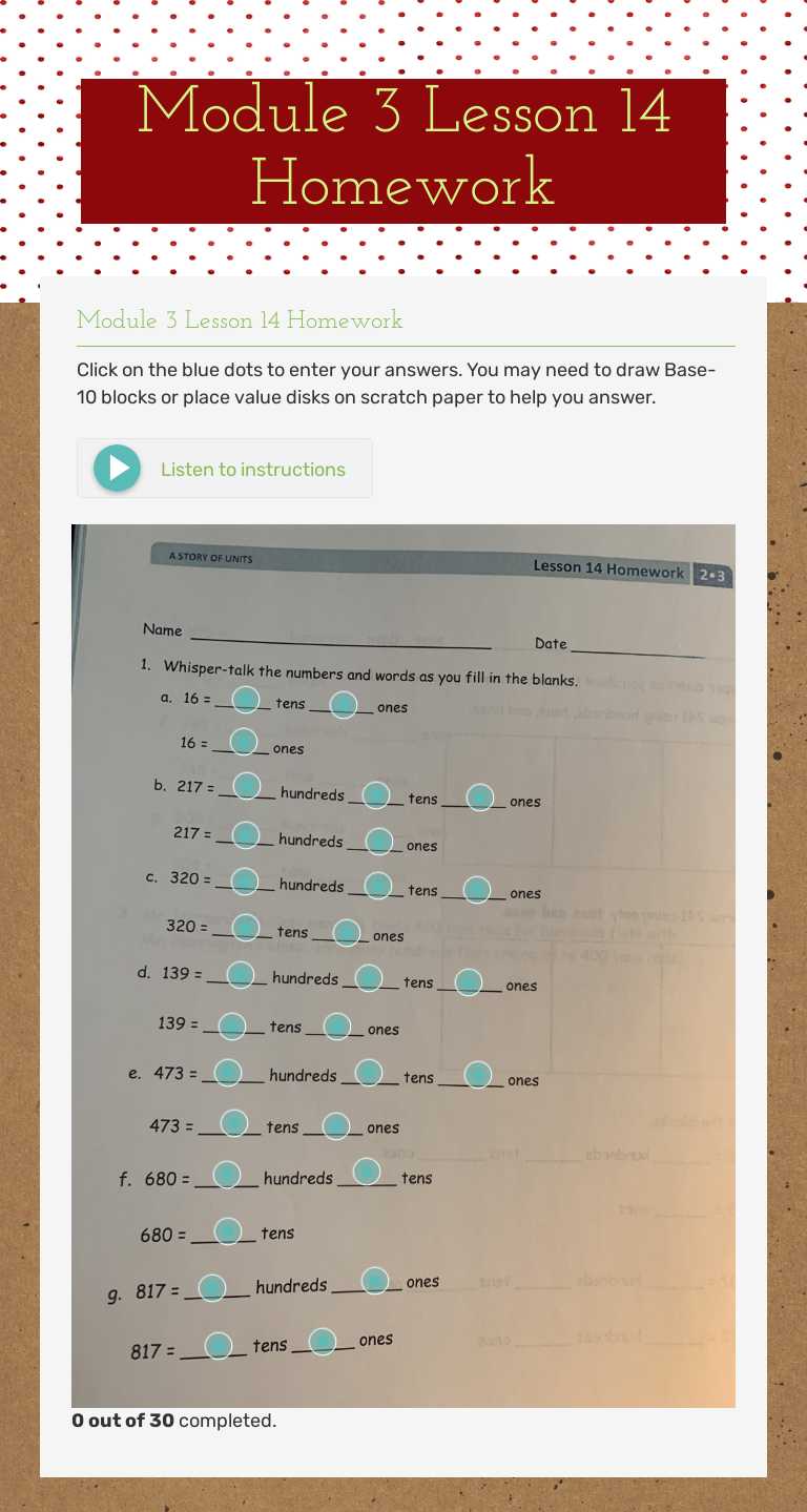 Module 3 Lesson 14 Homework worksheet preview image