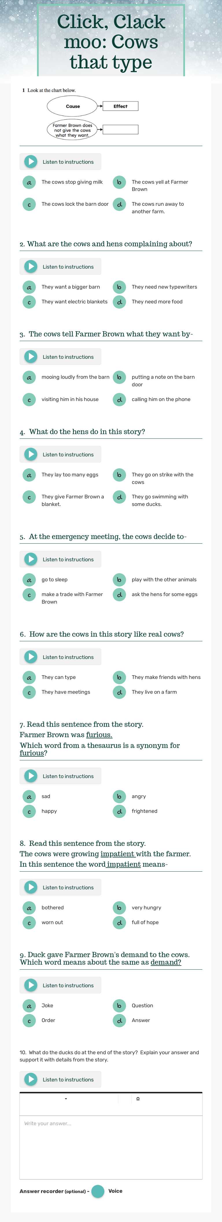 Click, Clack moo: Cows that type worksheet preview