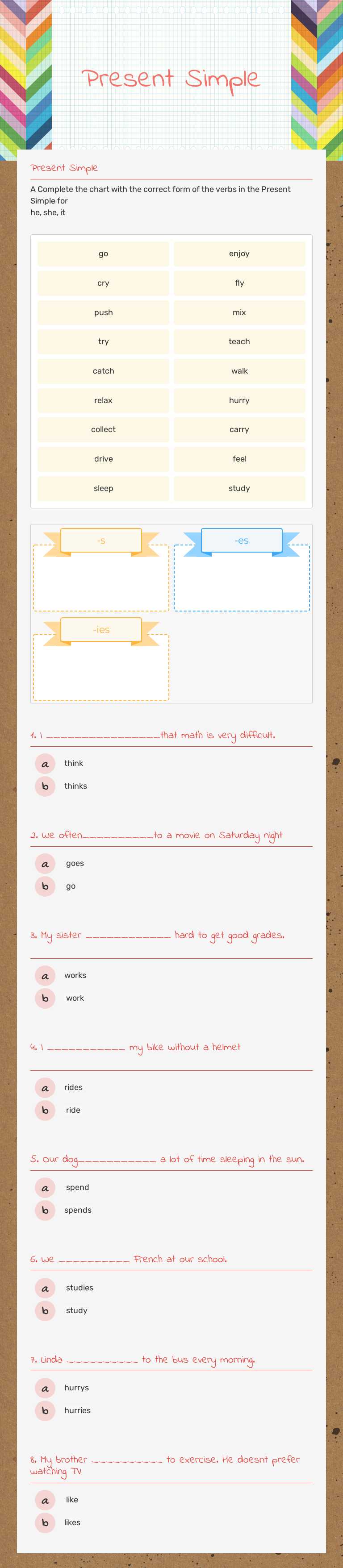 Present Simple Grade 7 worksheet preview