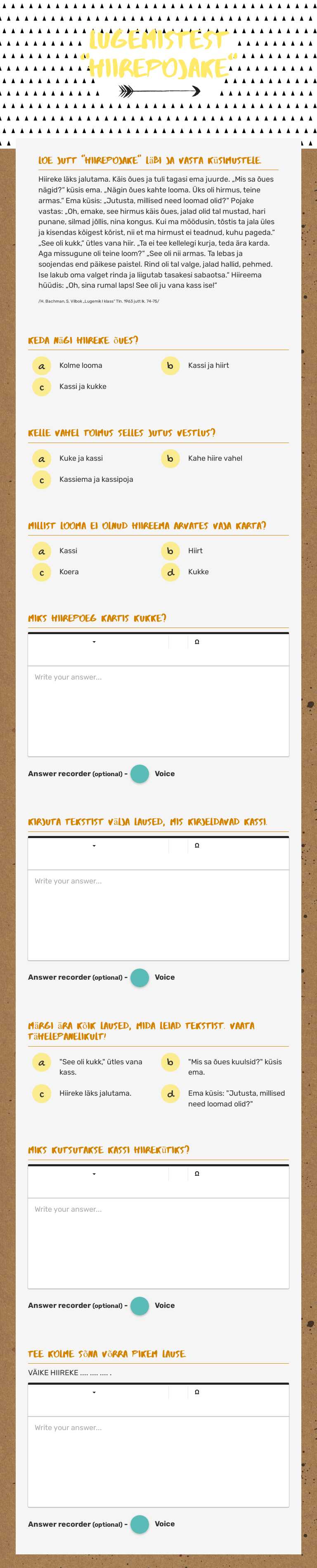 Lugemistest "Hiirepojake" worksheet preview image