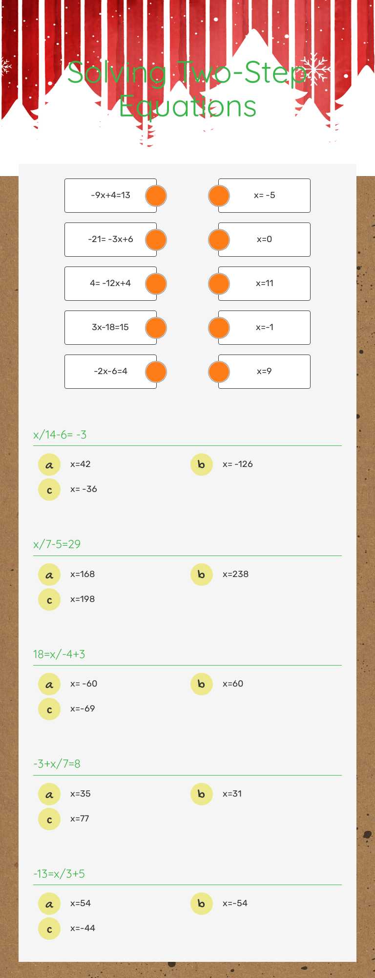 Solving Two-Step Equations worksheet preview image