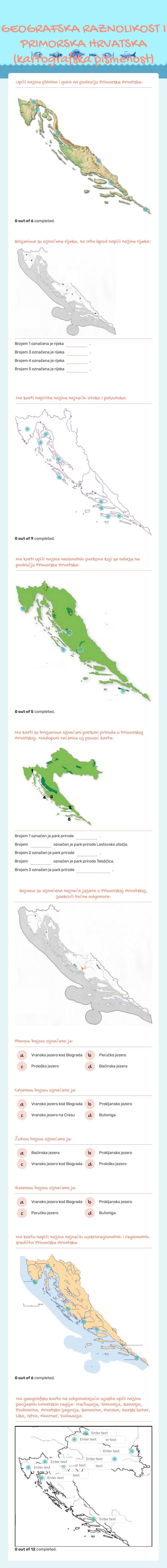 GEOGRAFSKA RAZNOLIKOST I PRIMORSKA HRVATSKA  
(kartografska pismenost) worksheet preview image