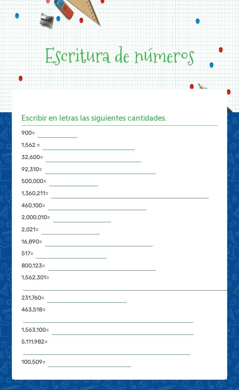 Escritura de números worksheet preview image