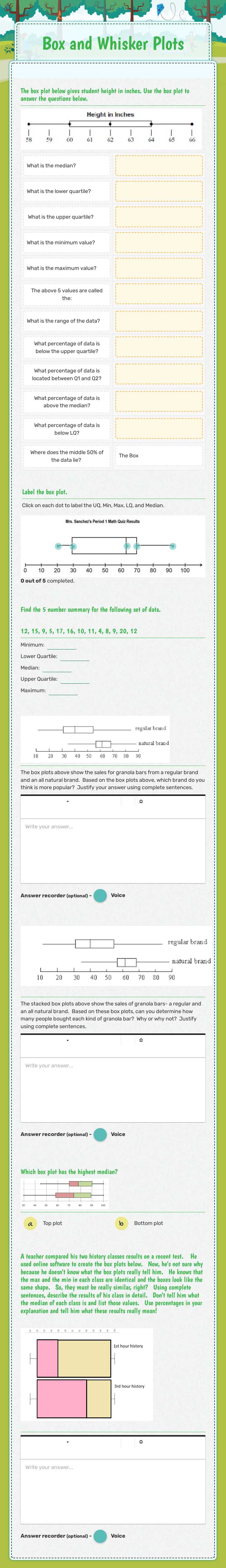Box and Whisker Plots Grade 6 worksheet preview