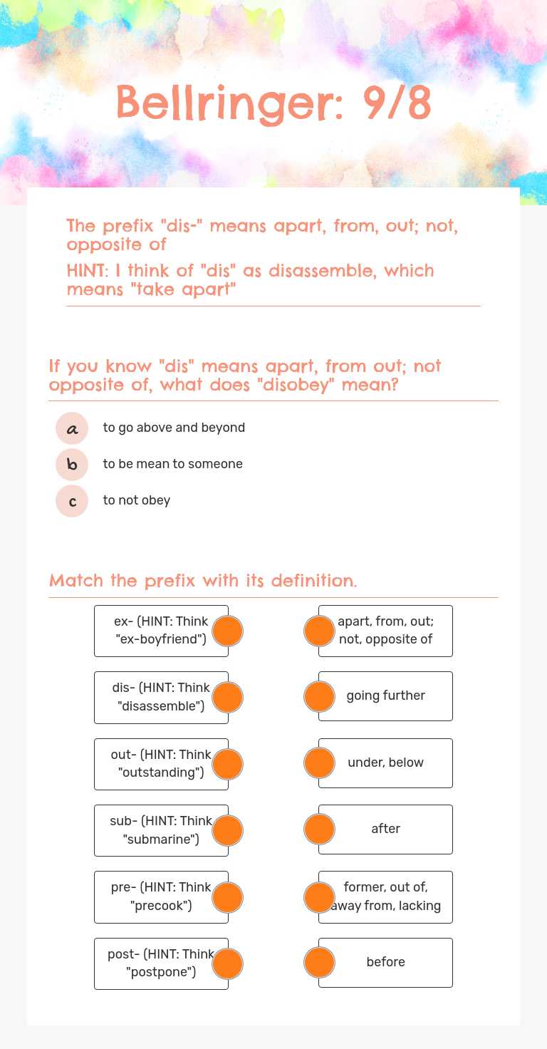 Bellringer: 9/8 worksheet preview image