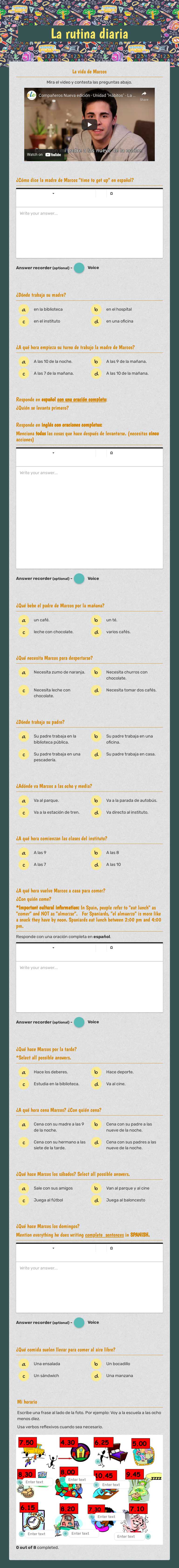 La rutina diaria worksheet preview image