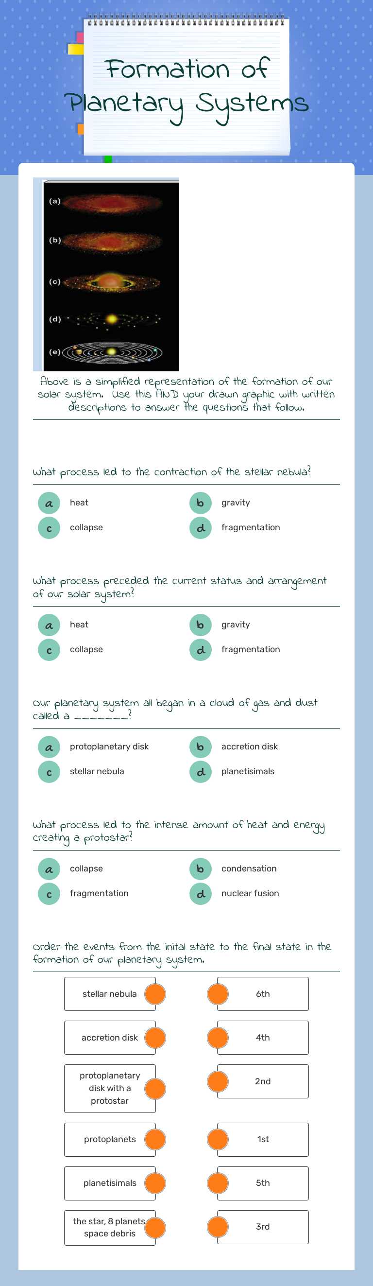 Formation of Planetary Systems worksheet preview image