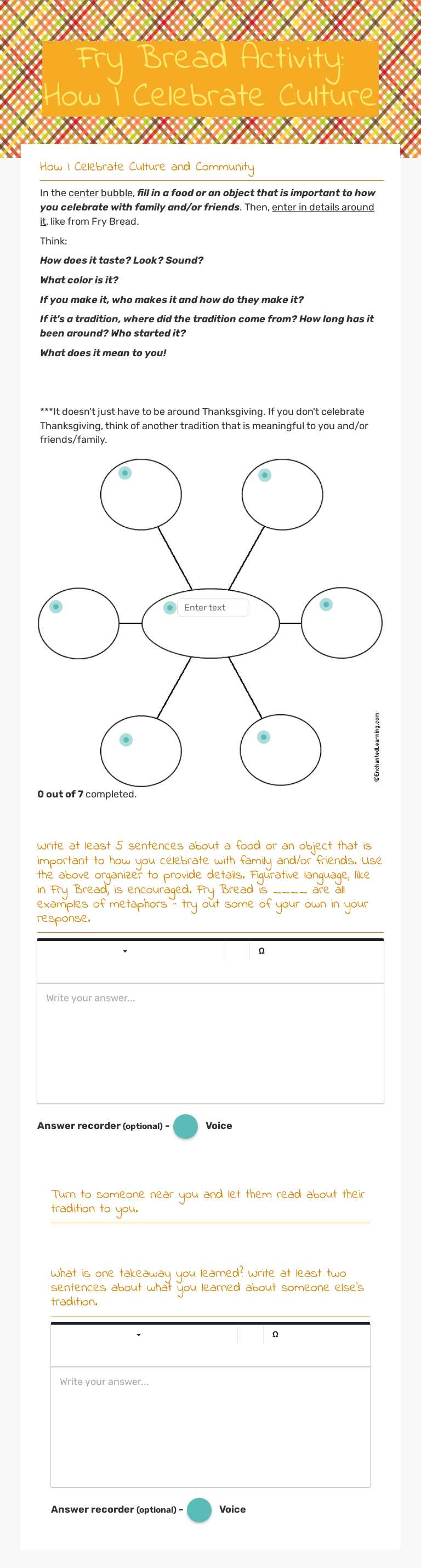 Fry Bread Activity: How I Celebrate Culture worksheet preview image