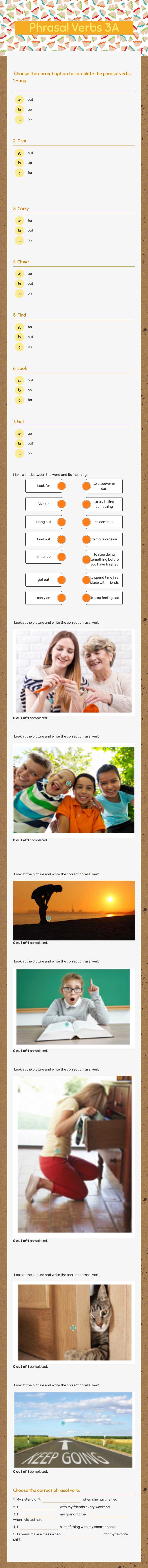 Phrasal Verbs 3A Grade 3 worksheet preview