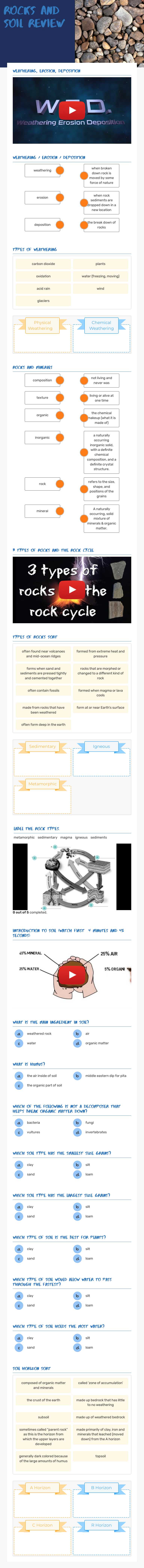 Rocks and Soil Review Grade 4 worksheet preview