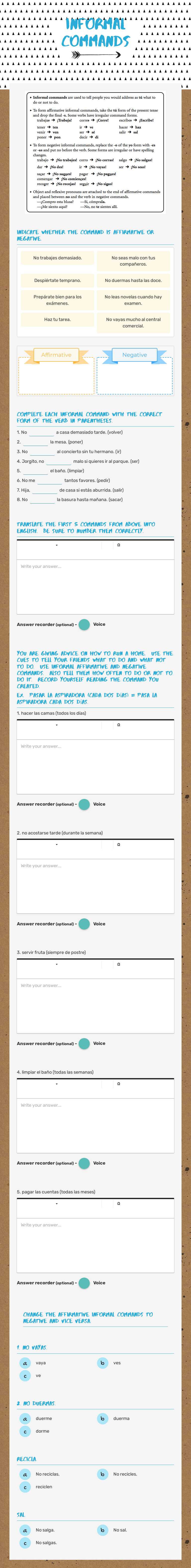 informal Commands worksheet preview image