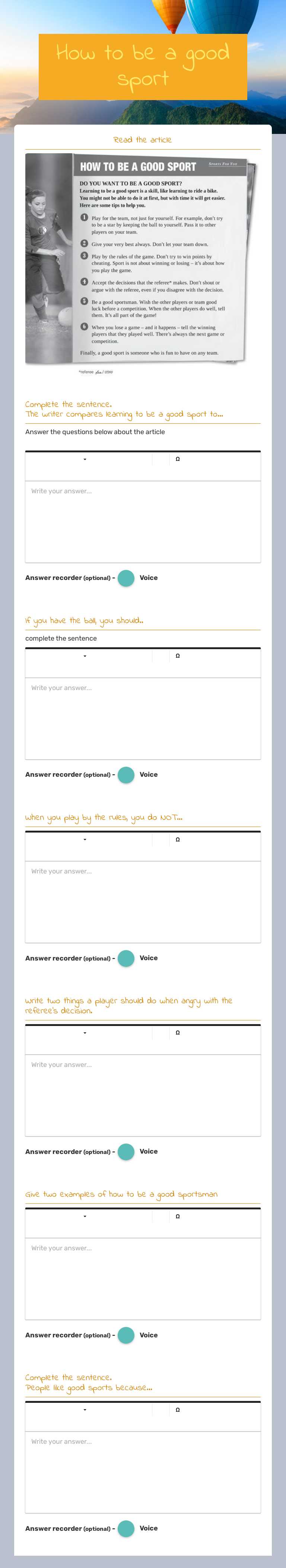 How to be a good sport worksheet preview
