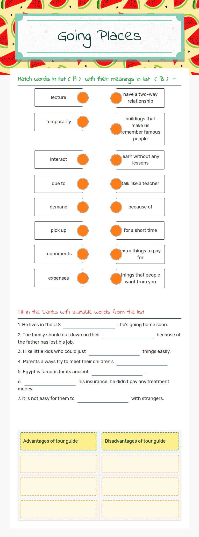 Going Places worksheet preview image