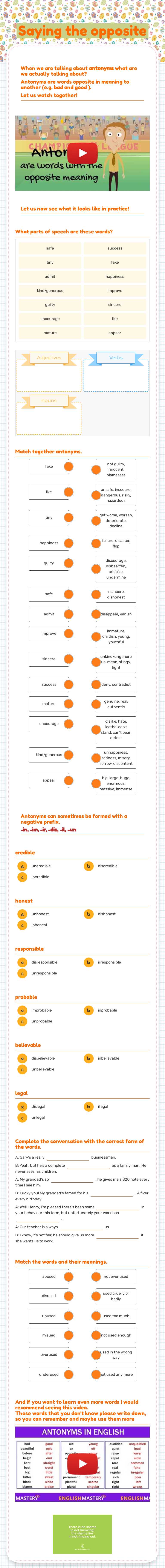 Saying the opposite worksheet preview image