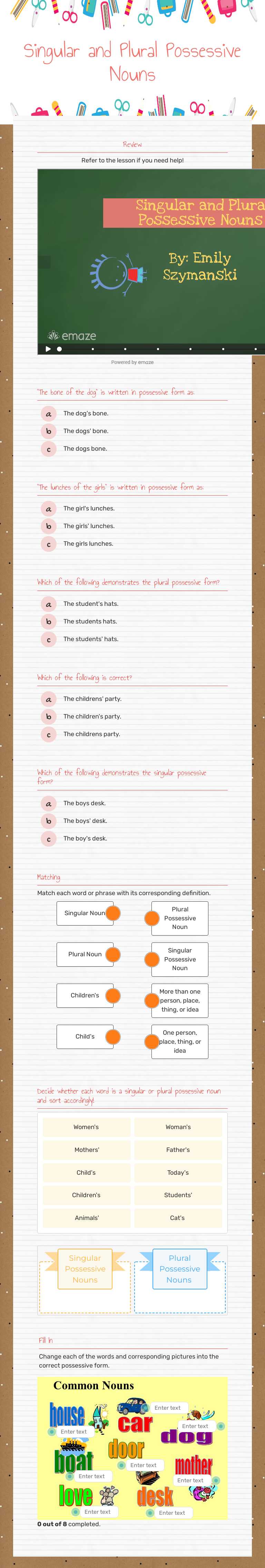 Singular and Plural Possessive Nouns worksheet preview image
