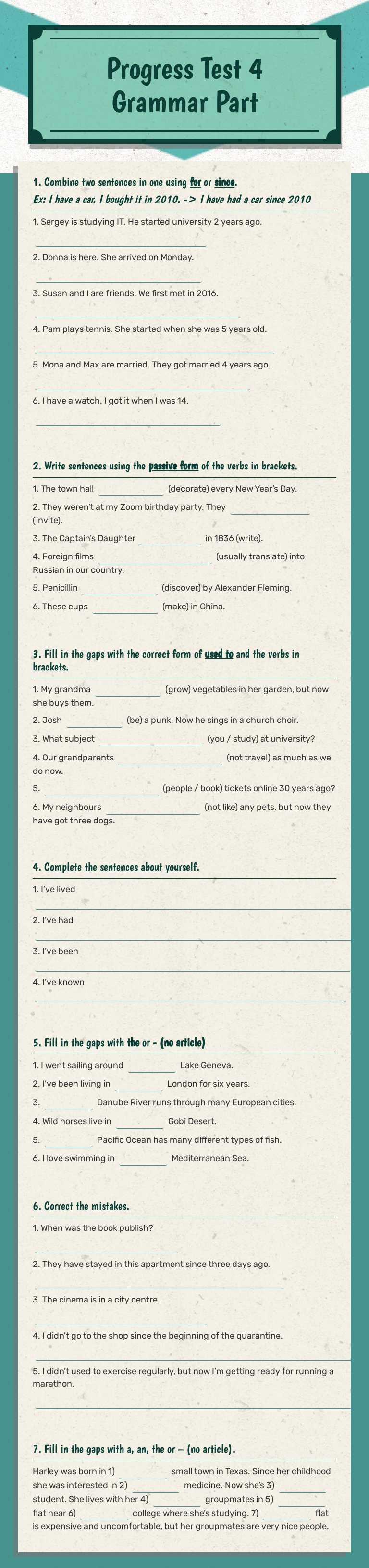 Progress Test 4 
Grammar Part worksheet preview image