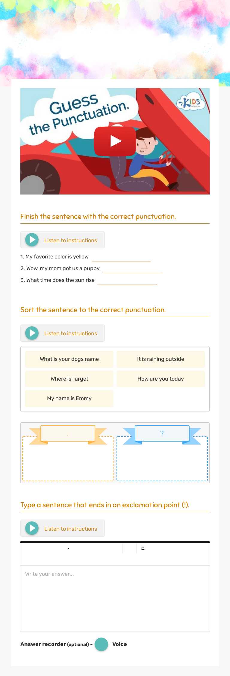 Sentence Types Grade 2 worksheet preview