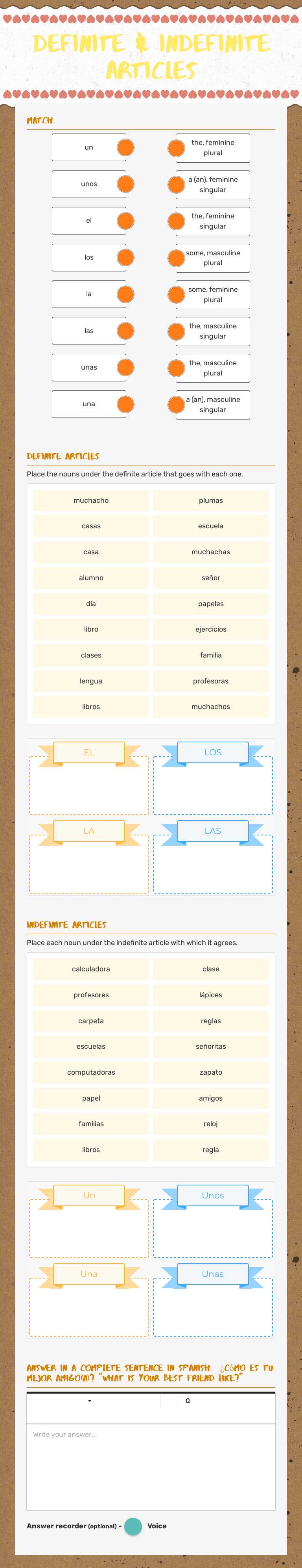 Definite & Indefinite Articles worksheet preview