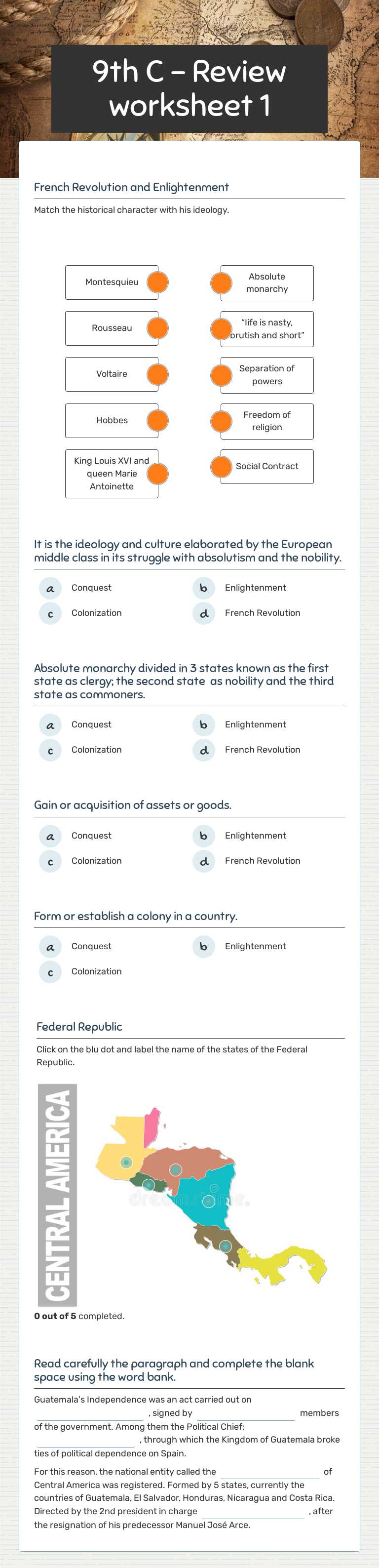 9th C - Review worksheet 1 worksheet preview image