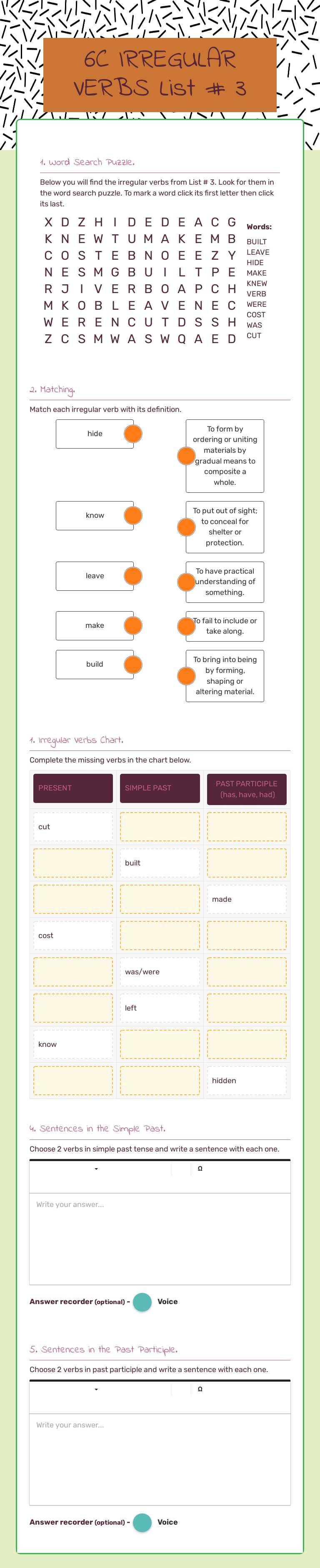 6C         IRREGULAR VERBS        List # 3 worksheet preview