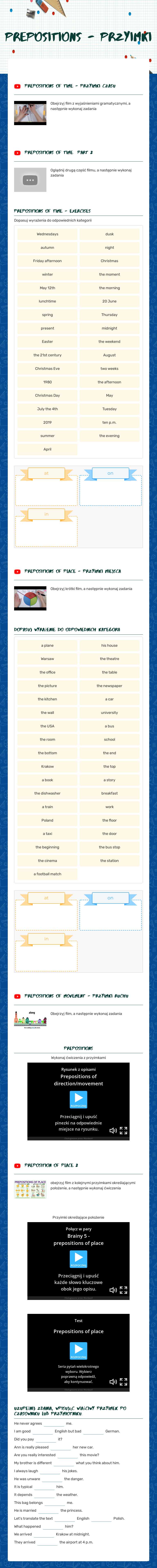 Prepositions - Przyimki worksheet preview image