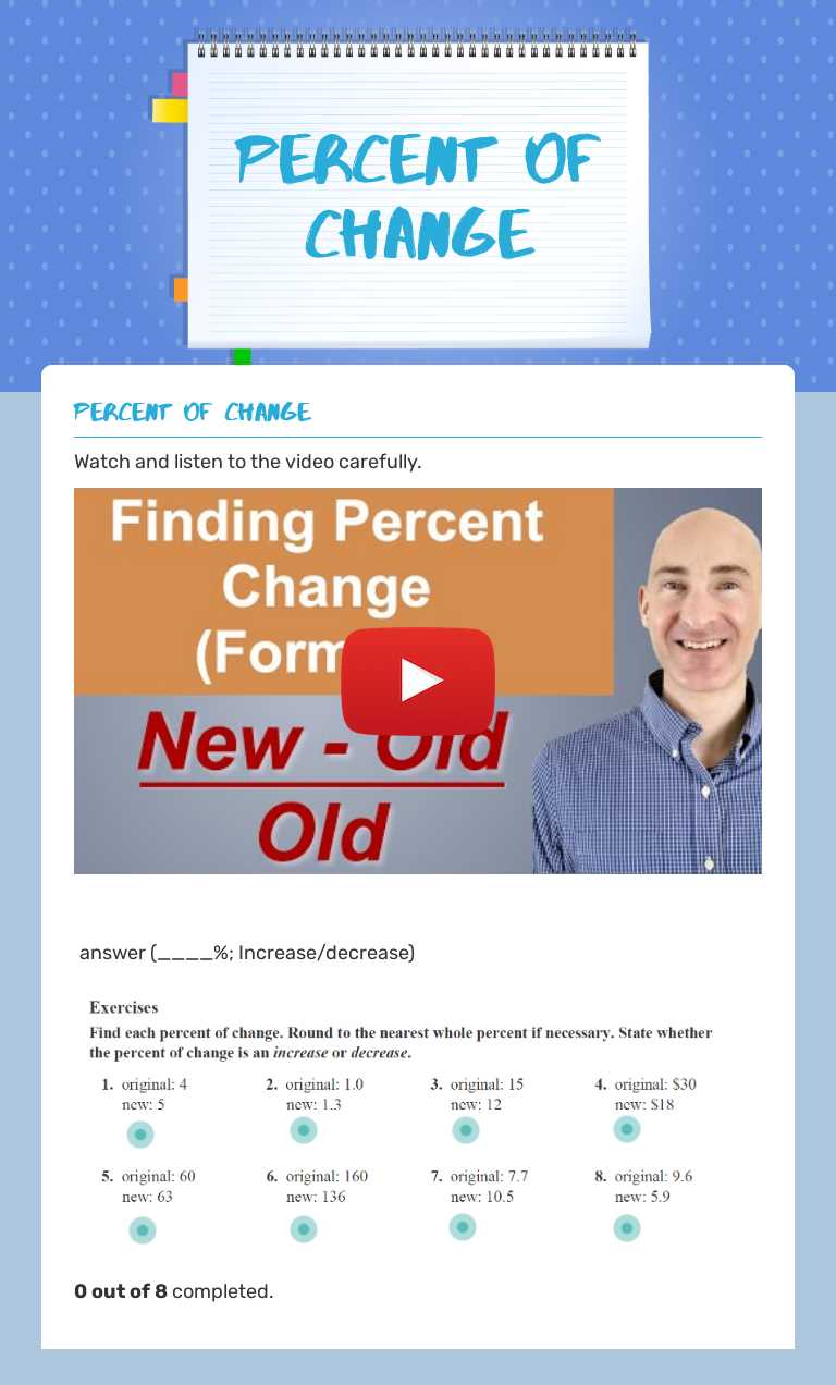 Percent of Change worksheet preview image