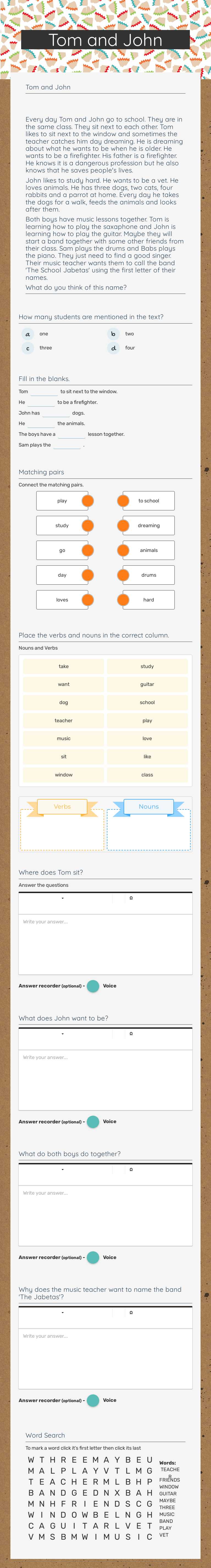 Tom and John worksheet preview image