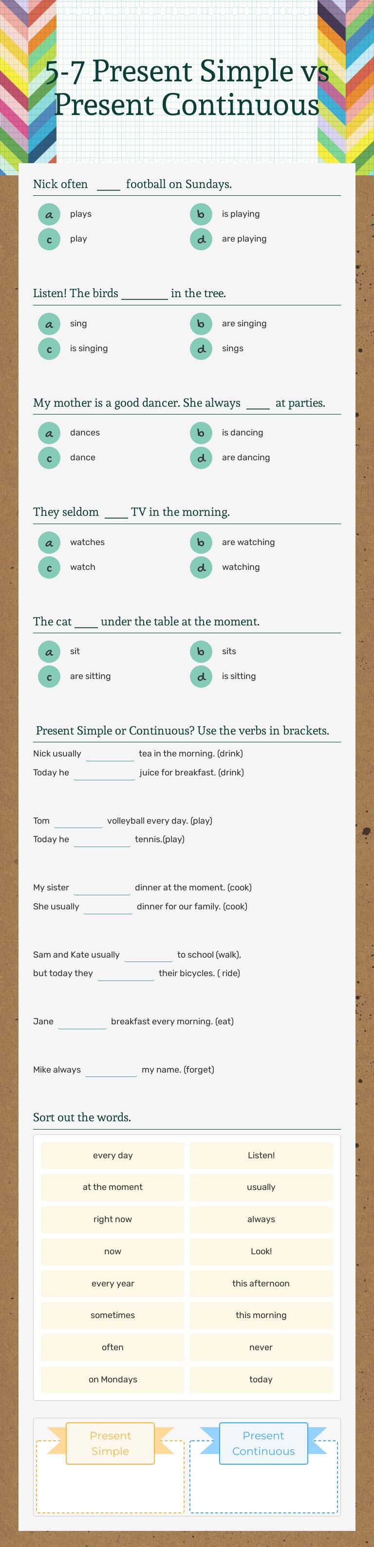 5-7 Present Simple 
vs 
Present Continuous worksheet preview image