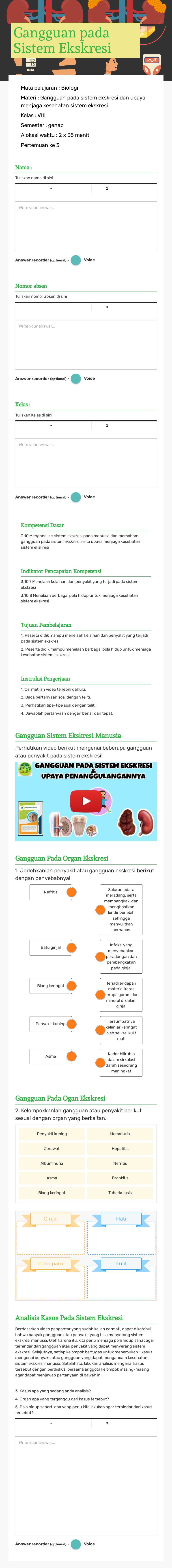 Gangguan Pada Sistem Ekskresi worksheet preview image