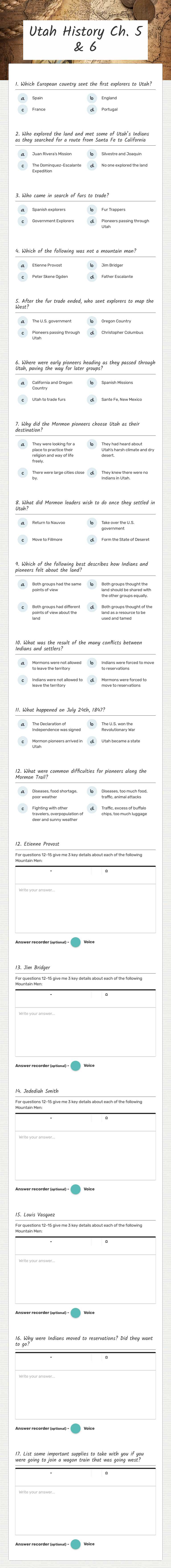 Utah History Ch. 5 & 6 worksheet preview image