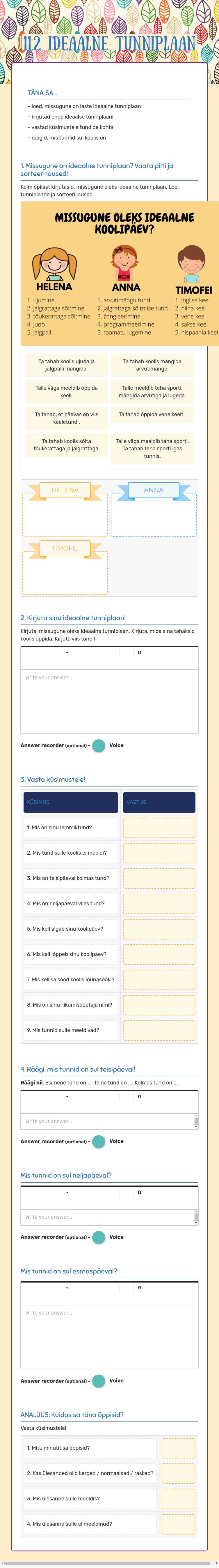 11.2 IDEAALNE TUNNIPLAAN worksheet preview image