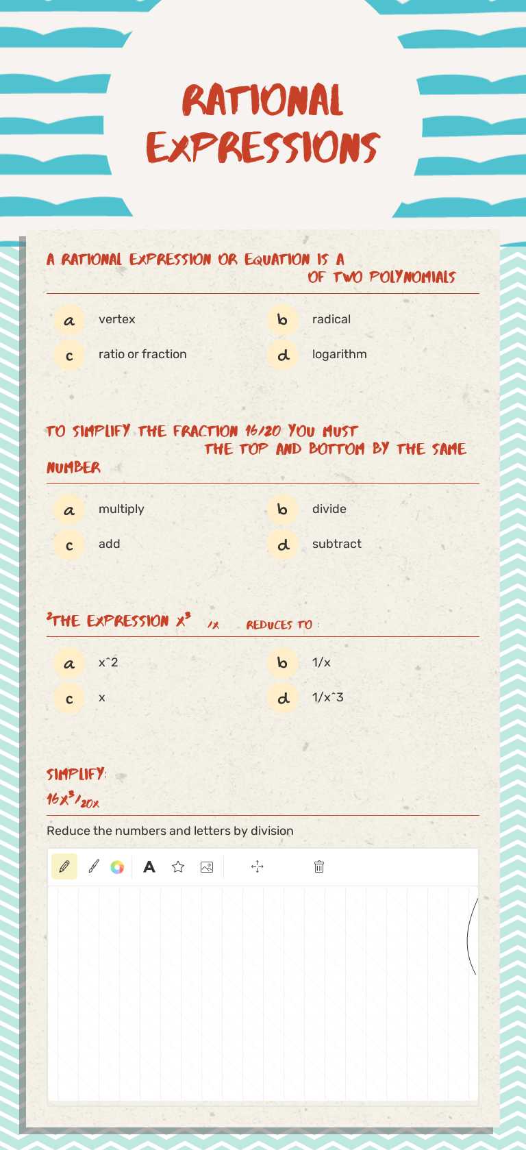 Rational expressions worksheet preview image