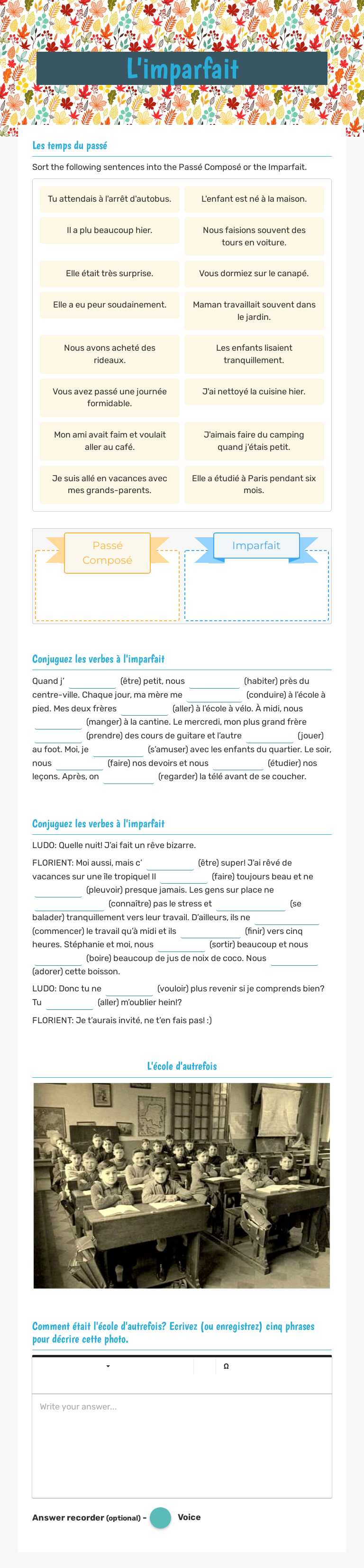 L'imparfait Grade 6 worksheet preview