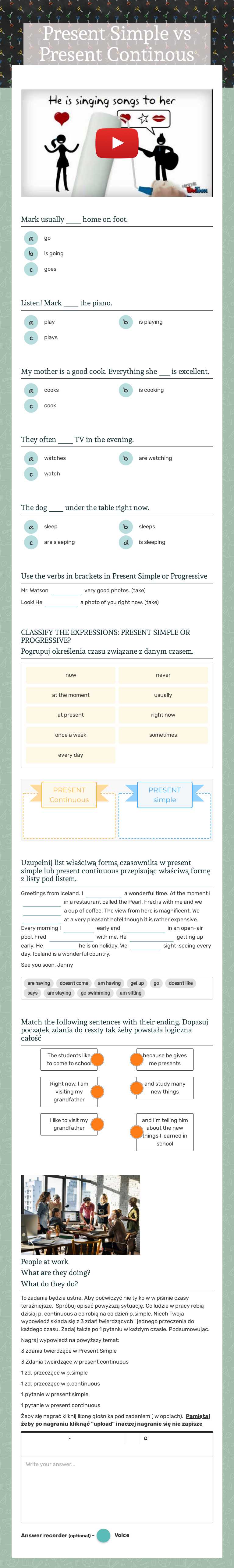 Present Simple vs 
Present Continous Preschool worksheet preview