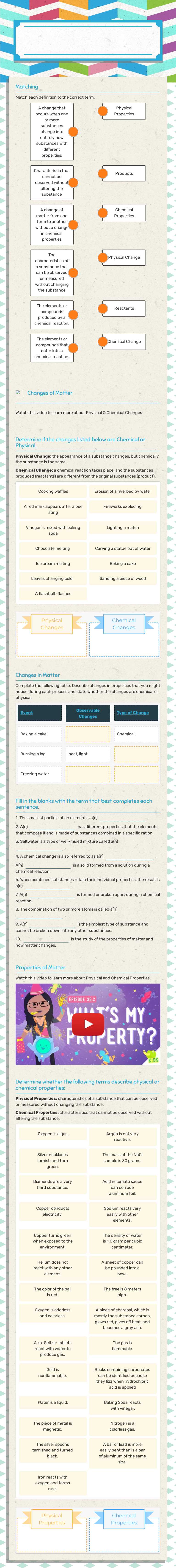 Physical and Chemical  Changes worksheet preview image