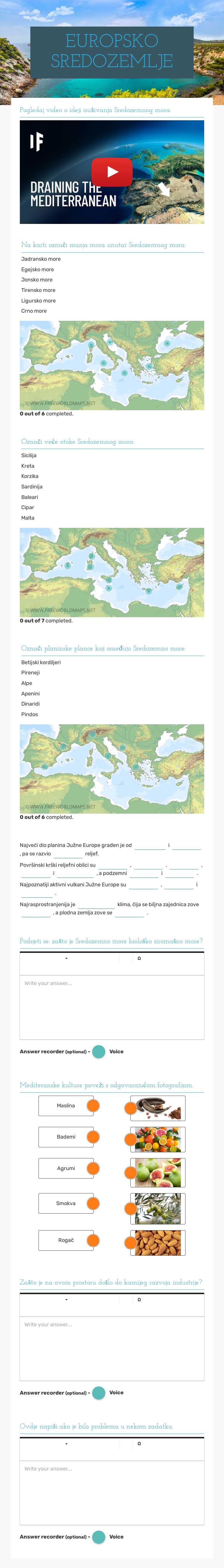 EUROPSKO SREDOZEMLJE worksheet preview image