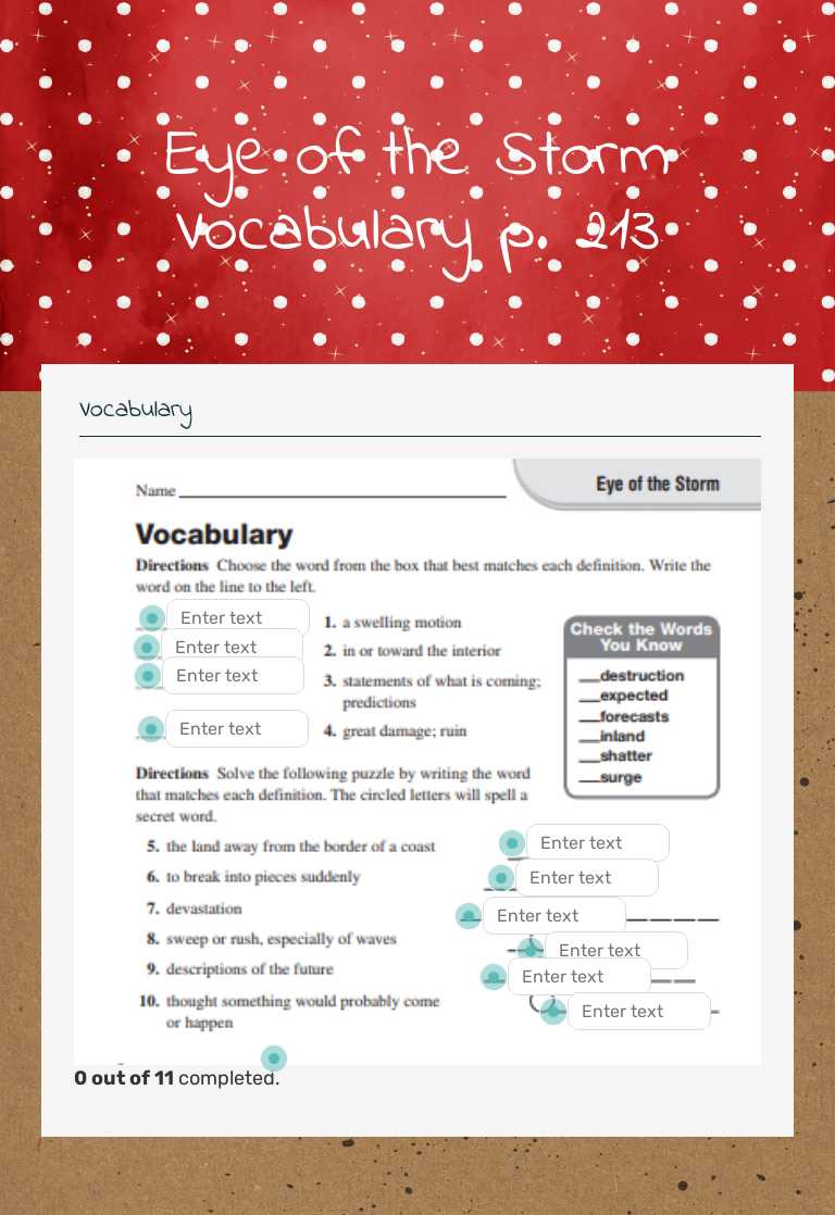 Eye of the Storm Vocabulary p. 213 worksheet preview image