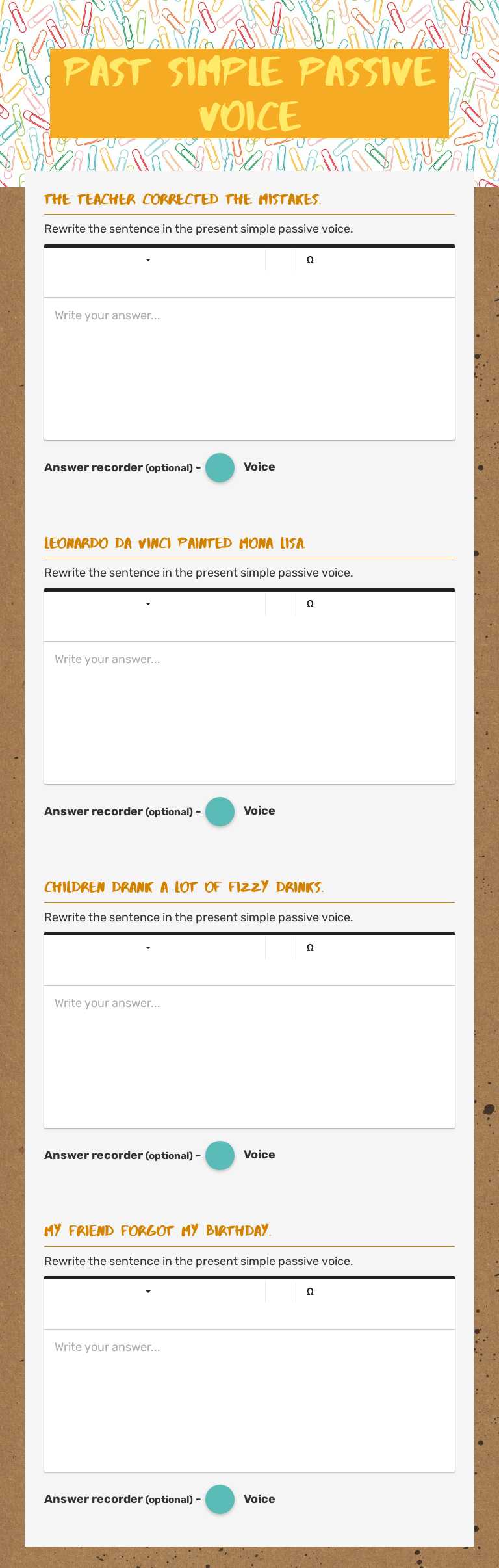 PAST simple passive voice worksheet preview image
