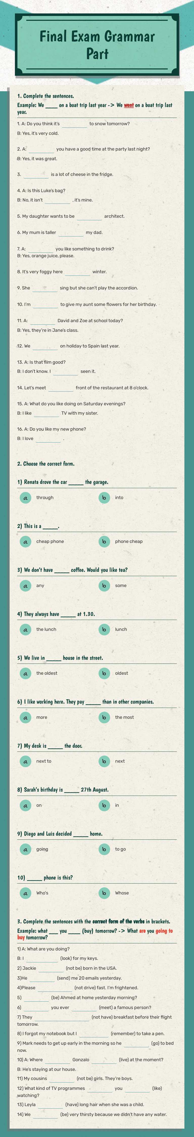 Final Exam
Grammar Part Other worksheet preview