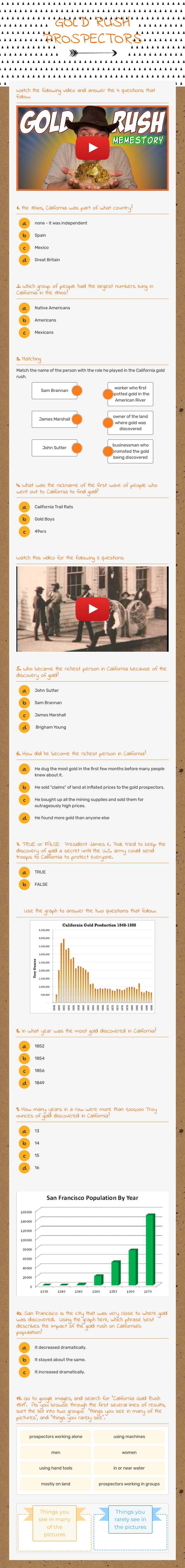 GOLD RUSH PROSPECTORS Grade 8 worksheet preview