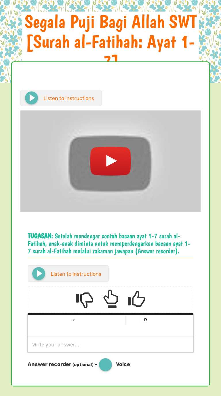 Segala Puji Bagi Allah SWT [Surah al-Fatihah: Ayat 1-7] worksheet preview image