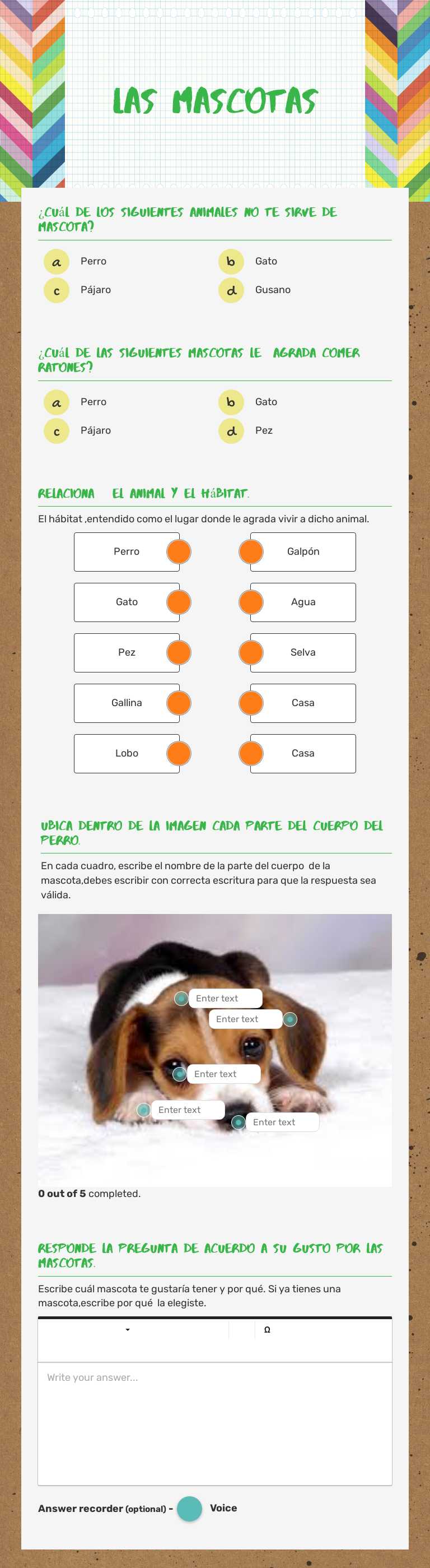 las mascotas worksheet preview image
