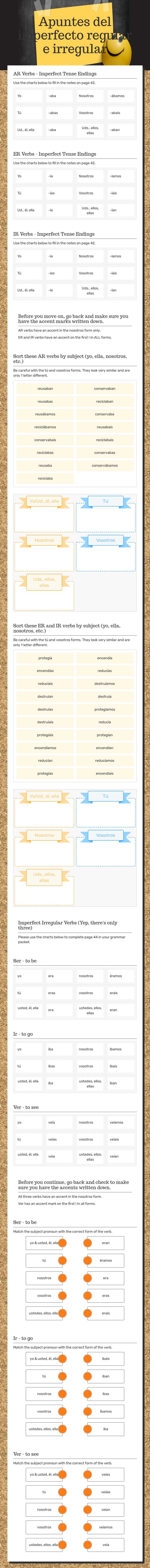Apuntes del imperfecto regular e irregular worksheet preview image