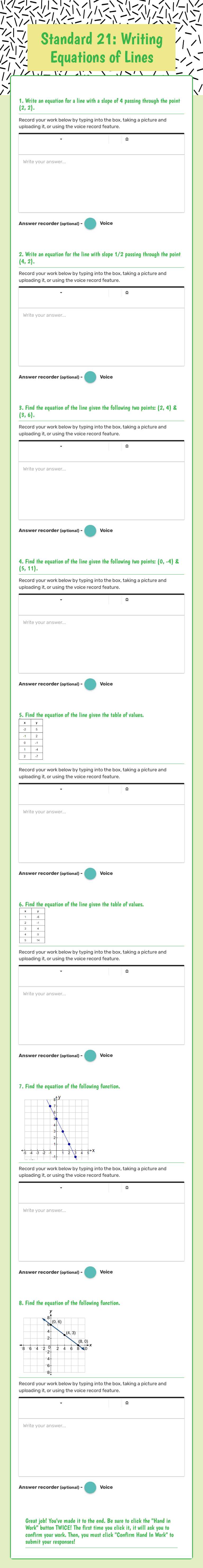 Standard 21: Writing Equations of Lines worksheet preview image